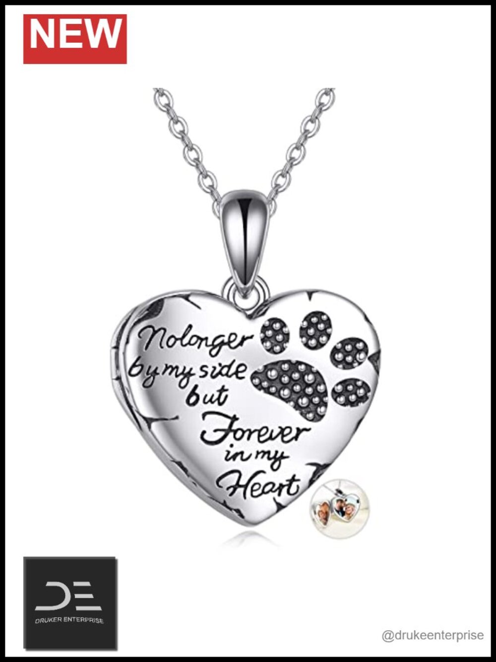 925 Sterling Silver Heart Locket Necklace Paw Print Holds Pictures Women